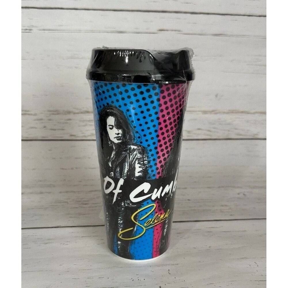 Selena Cumbia Queen Collectible Tumbler Cup w Lid Fiesta De Flor Stripes Whirley